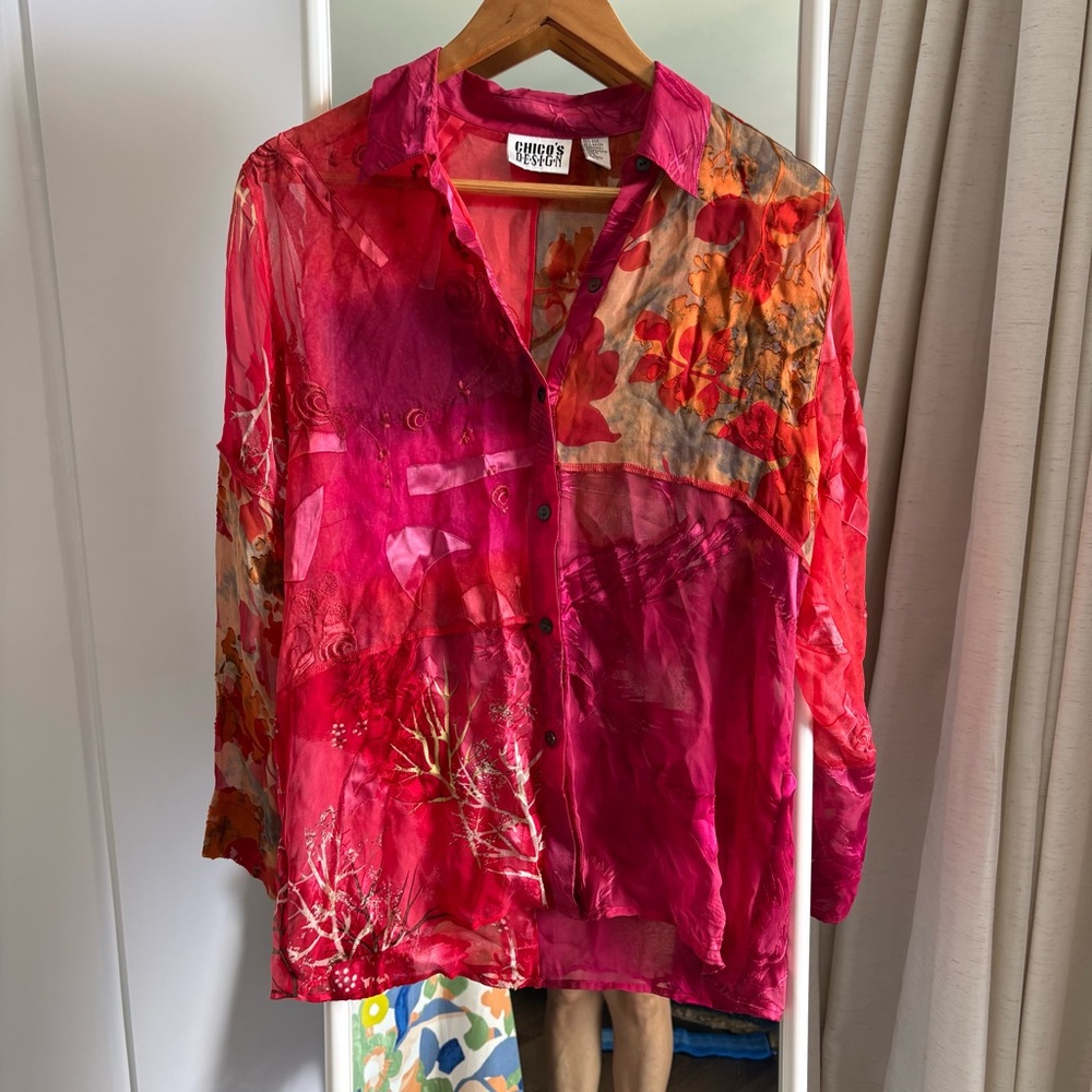 Vintage Chico's silk blend patchwork Button Down Shirt - Pink and Red